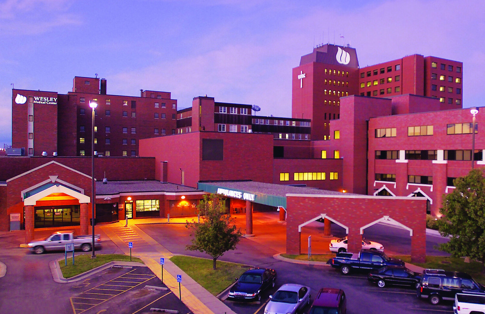 Exterior view of Wesley Medical Center in Wichita, Kansas.
