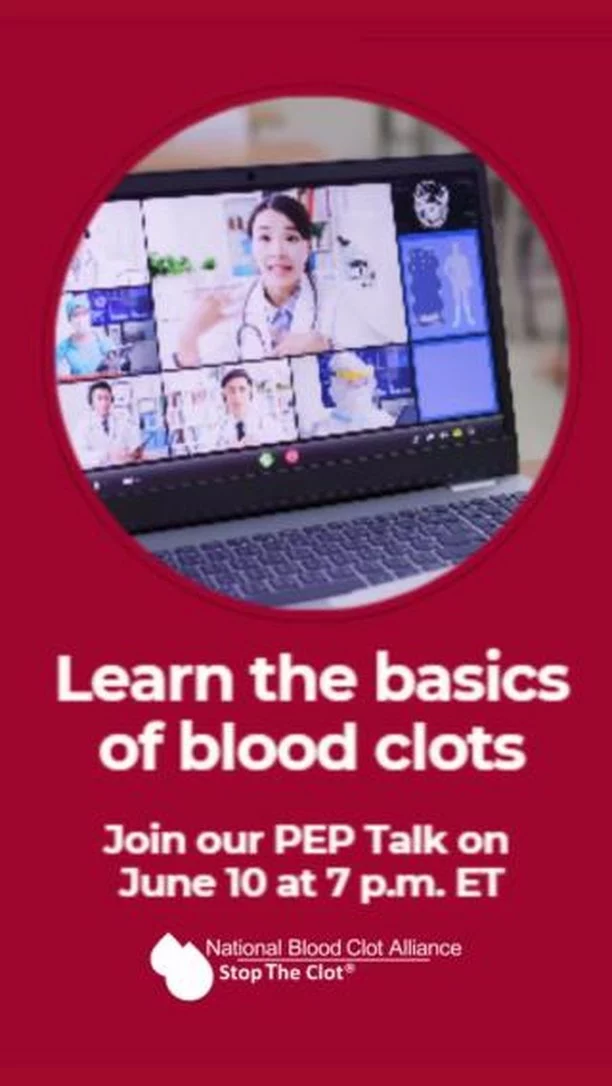 HAPPENING TOMORROW: Join us for our June PEP Talk on Tuesday, June 10 at 7 p.m. ET, for a foundational-level session for people who are navigating life after a DVT or PE. We’ll cover key topics like blood thinners, recovery, follow-up care, and returning to daily life.

Plus, we’ll walk through some of the most important questions to ask your doctor after a clot, like:

✔️ How long will I be on a blood thinner?

✔️ When can I start exercising again?

✔️ How are DVT and PE connected?

Whether you were diagnosed days or months ago, this conversation can help you feel more confident at your next appointment and more in control of your care.

🔗 Register now: Link in bio.

#StopTheClot #BloodClots #VTE #PEPTalk #BloodClotPatient #BloodClotSupportGroup #BloodClotAwareness #BloodClotWebinar
